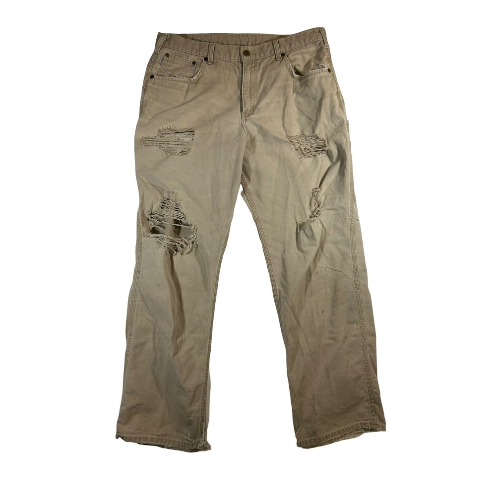 Carhartt B159 GKH Thrashed Loose Fit Carpenter Pants Tan Khaki Distressed 36x32